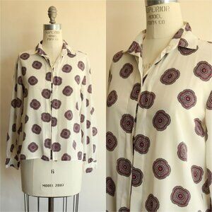 Vintage 1980s 1990s Blouse, Collection White and Purple Mandala Type Shirt